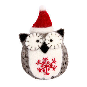 Holiday Snowflake Owl Handmade Felted Wool Hanging Ornament Fair Trade Christmas